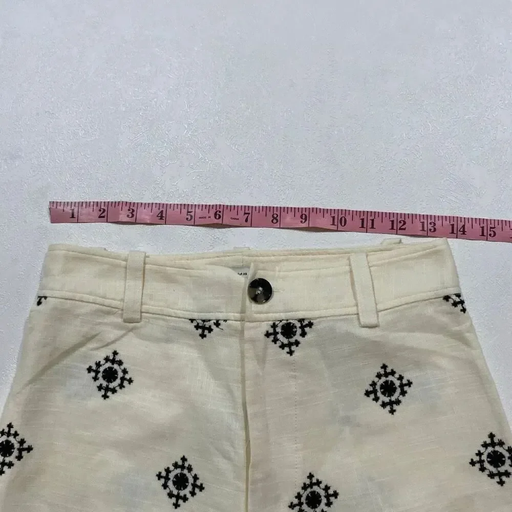 Zara Cream Embroidered Wide Leg Pants XS Boho Linen Blend